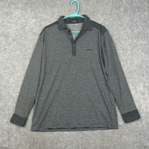 Paul Smith Mens Grey Long Sleeve Polo Shirt Stripe AOP Size 52